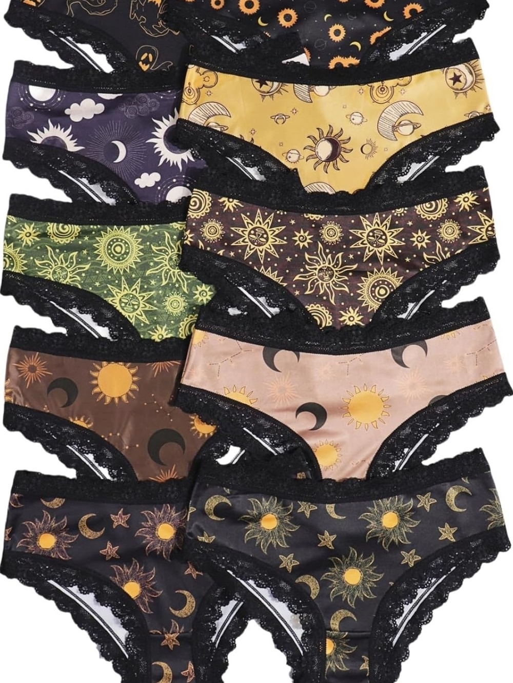 Sun & Moon Lace Trim Bikini Panty Set - Celestial Print